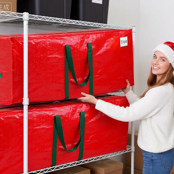 Christmas Tree Storage Bag, Christmas Tree Bag Fits Up to 9 Ft Artificial Xmas Trees, Heavy Duty Material, Waterproof & Dual Zippers Christmas Tree Box for Trees, Decorations (Red)