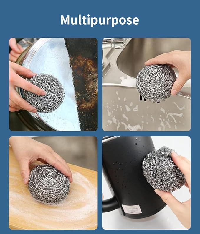 Docduet 6Pcs Steel Wool Scrubbers - Flexible Scrubber Pads for Cleaning Dishes, Pots, Pans, Grills and Sinks