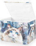 senya Winter Baskets Collapsible Storage Bins with Lids, Ragdoll Cat in The Snow Storage Boxes Clothes Baskets for Organizing