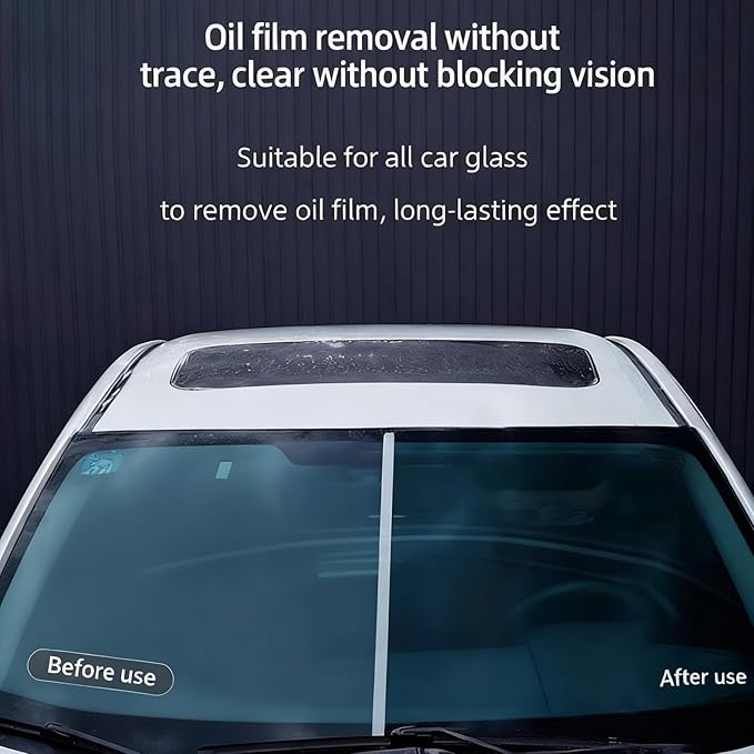 Automotive Oil Film Cleaning Brush, Anti-Fog Clear Vision Glass Cleaner, Car Windshield Cleaner for Water Spots and Grime, Improves Glass Clarity and Visibility(2Pcs)