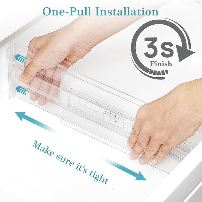 Vtopmart 4 Pack Drawer Dividers for Clothes, 4" High 10.2"-16.5" Adjustable Expandable Dresser Drawer Organizer, Clear Plastic Separators for Dresser, Baby Clothing, Underwear, Cosmetic, Toiletries