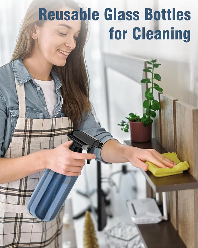 Bontip Glass Spray Bottle, Indigo Blue Glass Spray Bottle Set & Accessories Refillable for Plants Window Cleaners Aromatherapy Facial Hydration Watering Flowers Hair Care (2 Pack/16 oz)(Indigo)