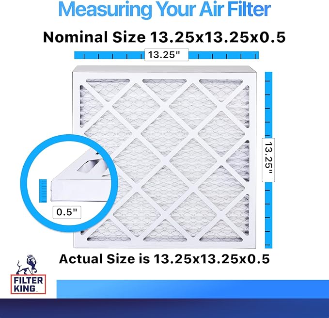 Filter King 13.25x13.25x0.5 Air Filter | 4-PACK | MERV 8 HVAC Pleated A/C Furnace Filters | MADE IN USA | Actual Size: 13.25 x 13.25 x 0.5"