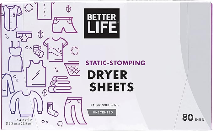Better Life Natural Dryer Sheets, Unscented, 80 Count