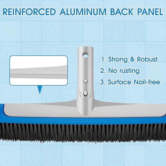 Pool Brush 17.5'' Heavy Duty Swimming Pool Brushes for Cleaning Pool Walls & Tiles & Floors & Corners Scrub Brush Head Reinforced Aluminum Back (Pole Not Included)