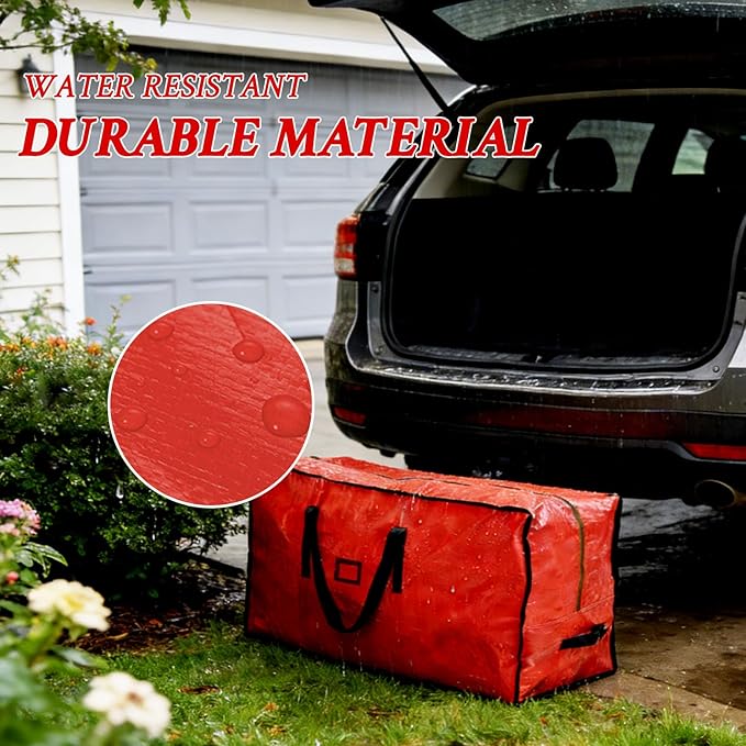 Christmas Tree Storage Bag with Double Zipper- Fits Up to 9 ft Holiday Xmas Disassembled Trees – Moisture Proof Protection for Holiday Decor (Red Large)