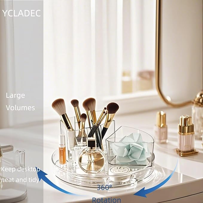 YCLADEC 4 Pack Lazy Susan 9.2" Inch Turntable Organizer Pantry Organization and Storage Container Bins Spice Rack Cabinet Rotating Condiment for Pantry Kitchen Vanity Bathroom Jewelry Holder Clear