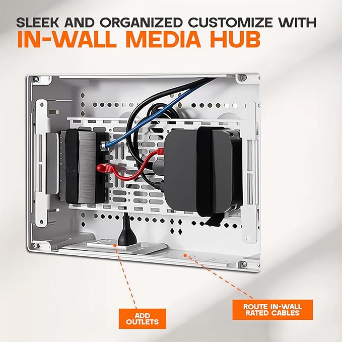 9-Inch in-Wall Media Box Recessed TV Cable Management Kit, Enclosure for Home Theater, Compatible with Roku Apple TV & Samsung One Connect, WiFi Friendly (White)