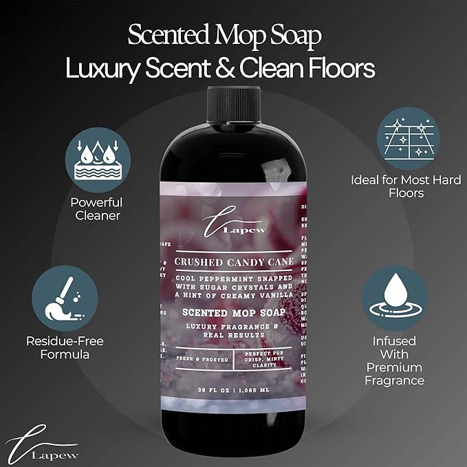 Lapew Crushed Candy Cane Scented Mop Soap Concentrate 36 oz | Premium Fragranced Floor Cleaner | Streak-Free | Hard Floor Cleaning Solution | Eco Friendly | Made in USA