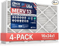 BNX TruFilter 16x24x1 Air Filter MERV 13 (4-Pack) - MADE IN USA - Electrostatic Pleated Air Conditioner HVAC AC Furnace Filters for Allergies, Pollen, Mold, Bacteria, Smoke, Allergen, MPR 1900 FPR 10
