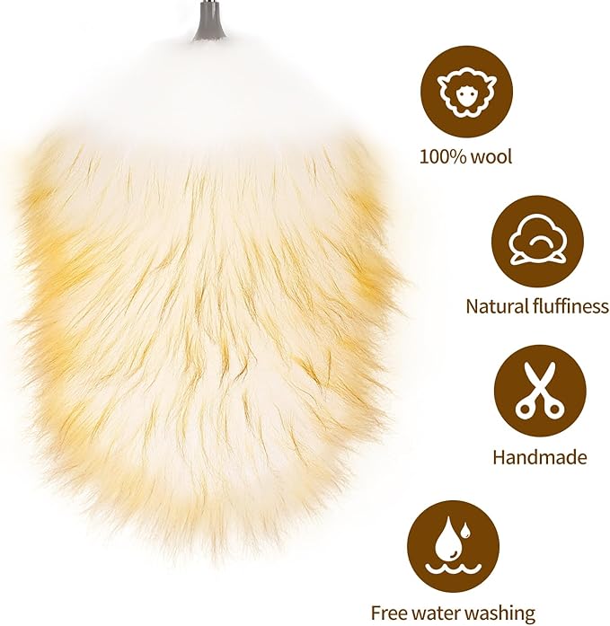 FeelfunFeather Mini Feathers Duster,Telescoping Lambswool Dusters with Stainless Steel Extension Pole Up to 34" for Cleaning High Ceiling Fan, High Ceilings,Furniture,Hard to Reach Areas