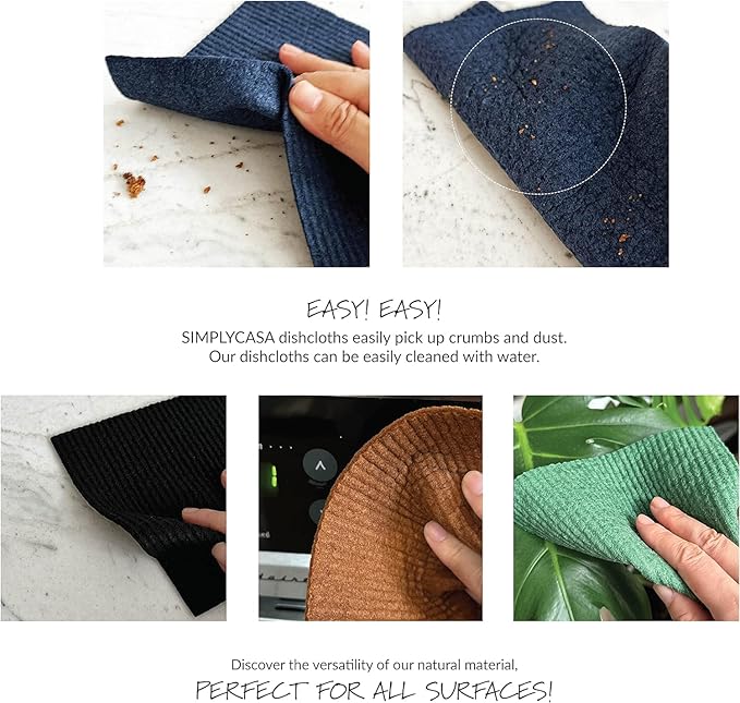 SIMPLYCASA Hand‑Dyed 5‑Pack Swedish Dishcloths – Reusable, Biodegradable Cloths, Super‑Absorbent Dual‑Texture, Plastic‑Free Packaging, Made in Sweden