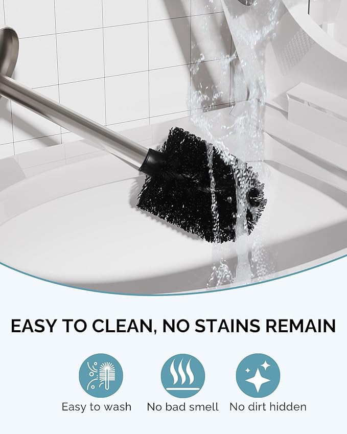 WZKALY Toilet Brush and Holder Set, Stainless Steel Toilet Bowl Brush with Lid, Rust Proof Toilet Cleaner Brush with Caddy, Durable Bristles, Splash Proof, Ideal for Bathroom (1 Pack, Brushed Nickel)
