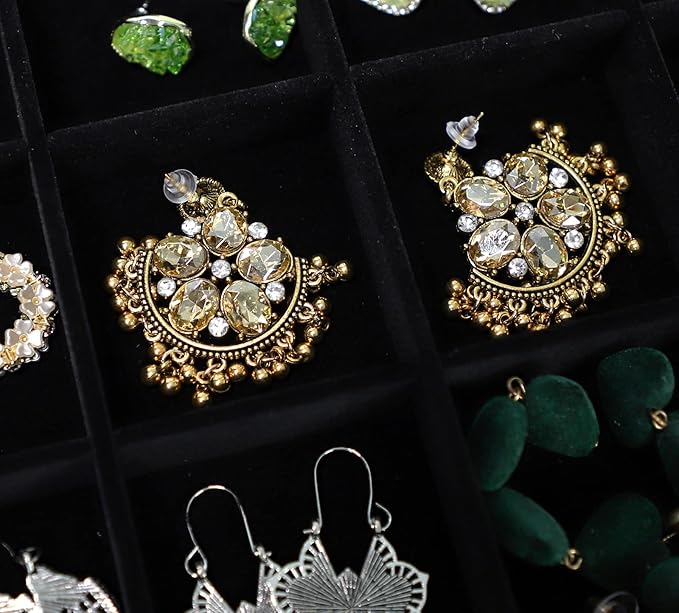 Wudygirl Jewelry Organizer Clear Lid 24 Grid Jewelry Box Case Organizer Showcase Display Jewelry Tray Removable Black Velvet Locked