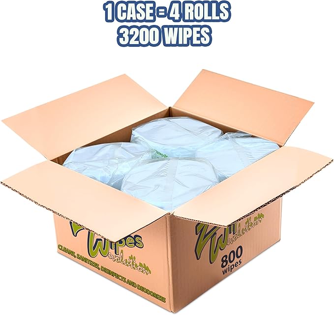 Zoom Evolution Multi-Purpose Antibacterial Wipes, 3,200 Count – 4 Rolls of 800 Wipes Each, Disinfecting Cleaning & Sanitizing Solution for Home, Kitchen, Gym, Car & Office, Quick-Dry, EPA-Registered