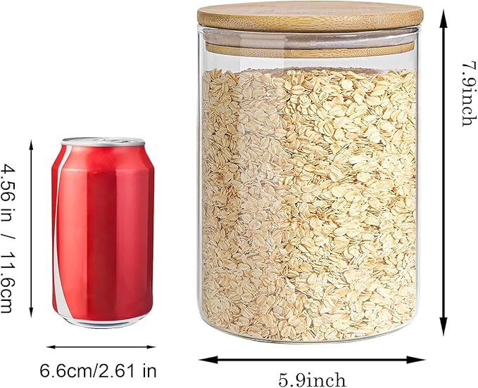 EQEY Glass Storage Jars Set Elegant Containers with Airtight Bamboo Lids, Perfect for Kitchen Organization - Flour, Rice, Pasta, Sugar, Coffee Beans, Accessories Included (2 packs(111oz))