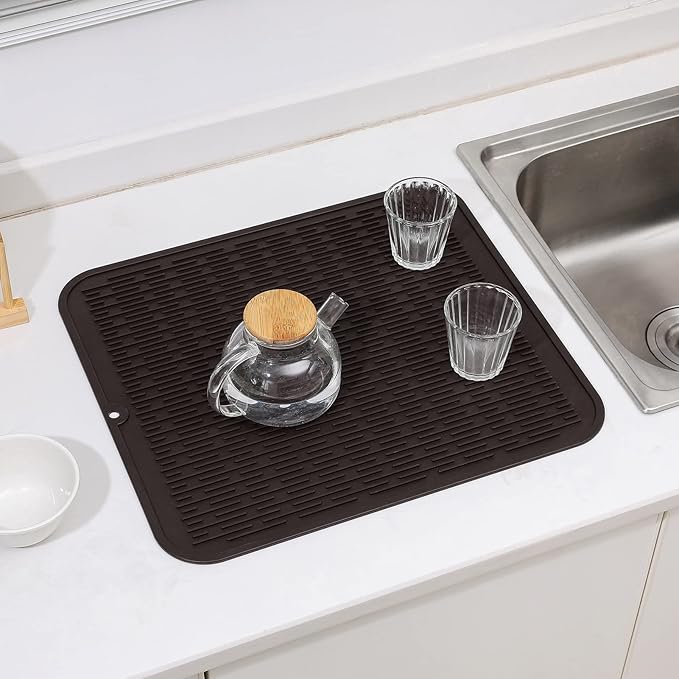 MicoYang Silicone Dish Drying Mat for Multiple Usage,Easy clean,Eco-friendly,Heat-resistant Silicone Mat for Kitchen Counter or Sink,Refrigerator or Drawer Liner Coffee 2XL 24 inches x 18 inches