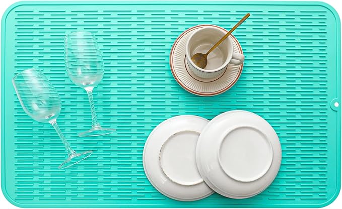 MicoYang Silicone Dish Drying Mat for Multiple Usage,Easy clean,Eco-friendly,Heat-resistant Silicone Mat for Kitchen Counter or Sink,Refrigerator or Drawer Liner Mint 3XL 28 inches x 18 inches