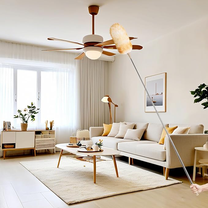 FeelfunFeather Extendable Cleaning Duster,Extra-Long Telescoping Feather Dusters with Stainless Steel Extension Pole Up to 100" for Cleaning High Ceiling Fan, High Ceilings,Furniture