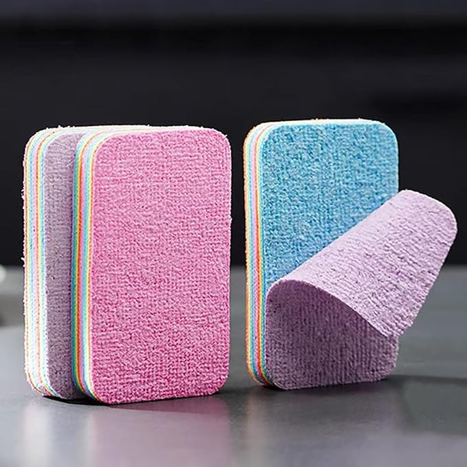 Generic 12 Layer Microfiber Sponge, Rainbow, 4 Pack, Dual Sided, Absorbent, Reusable, Multi-Purpose, Kitchen Sink Holder