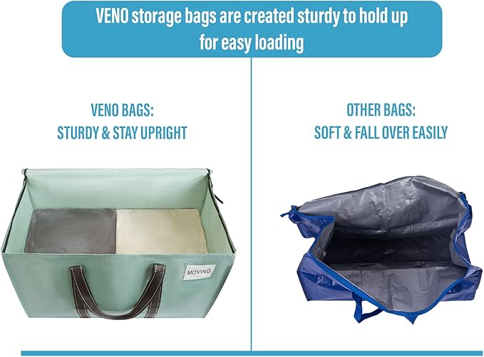 VENO 6 Pack Moving Bags and Large Christmas Storage Bins with lids. Alternative to Moving Boxes, Packing Supplies for College. Extra Large Heavy Duty Totes for Packaging (Shiny Light Green, 6 Pack)