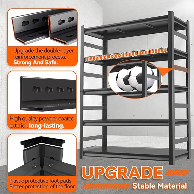 Notmise Metal Shelving, Garage Shelves Series, Heavy Duty Storage Shelf, Large Industrial Steel Racks for Garage, Basement and Factories, Multifunctional Utility Shelving Unit