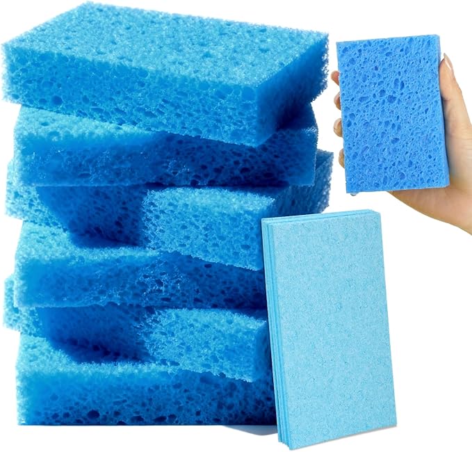Mkobon 6 Pcs Kitchen Sponges for Dishes Cleaning, Non Scratch for Non Stick Cookware, Compressed Natural Cellulose Sponges, Dish Washing Scrubbers, Scrubbing Pads for Household, Bathroom (Blue)