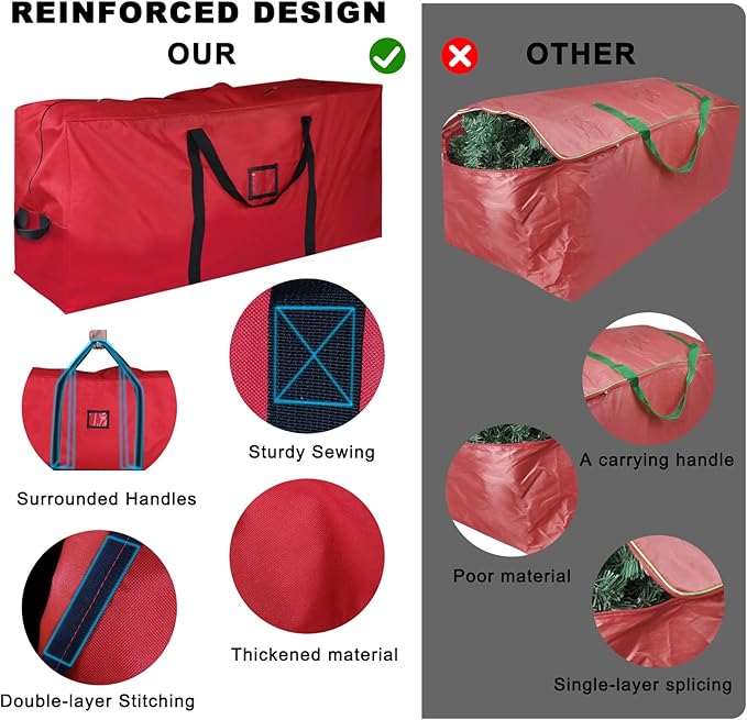 Christmas Tree Storage Bag, 600D Oxford Extra Large Moving Bags, Fits Up to 9 Ft Artificial Trees, Heavy-Duty Waterproof Christmas Decorations Storage Bags(PURE RED)