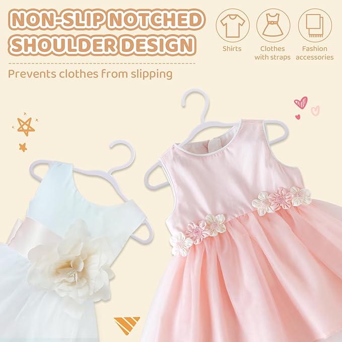 100 Pack White Baby Hangers 11.42 Inch & 12.91 Inch Each 50 Pack - Kids Non-Slip Clothes Hangers for Infant & Child, Durable Plastic Children's Hangers for Closet, Pants, Coats, Skirts