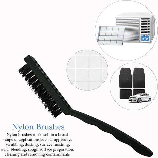 Wire Brush Set, 9-Piece, for Removing Weld slag, Rust and dust. Wire Cleaning Brushes comprise Three Different Sizes, Featuring Brass, Nylon and Stainless Steel Bristle Heads respectively, Black