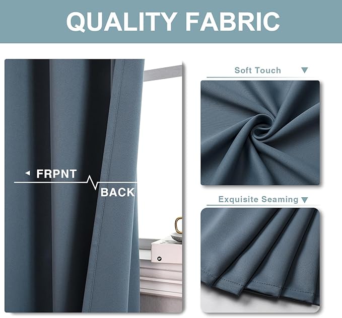 ChrisDowa Blackout Curtains 54 Inches Long for Living Room, Grommet Thermal Insulated Room Darkening Curtains for Bedroom (1 Panel Set, Stone Blue, 38W x 54L)