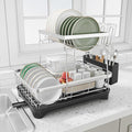 Dish Drying Rack - 2-Tier 304 Stainless Steel Dish Rack for Kitchen Counter , Adjustable Spout Auto-Draining Dish Rack, Kitchen Organizers and Storage Rack with Drainboard and Cutlery Holder Black