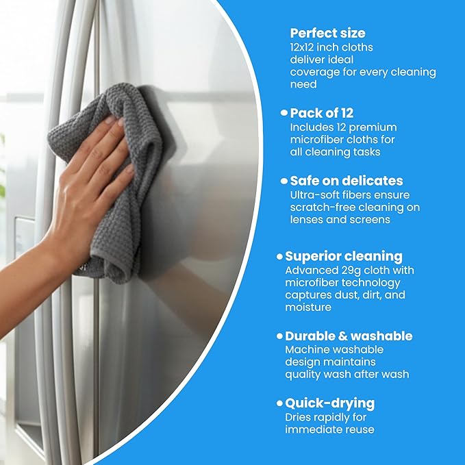 MIRACLEAN Waffle Weave Microfiber Cloths - 12 x 12 inches - Lint Free Cloth, Streak-Free Absorbent Microfiber Glasses Cleaning Cloth, Screens, Dusting & Appliances - 12 Pack Premium Cloth Wipes