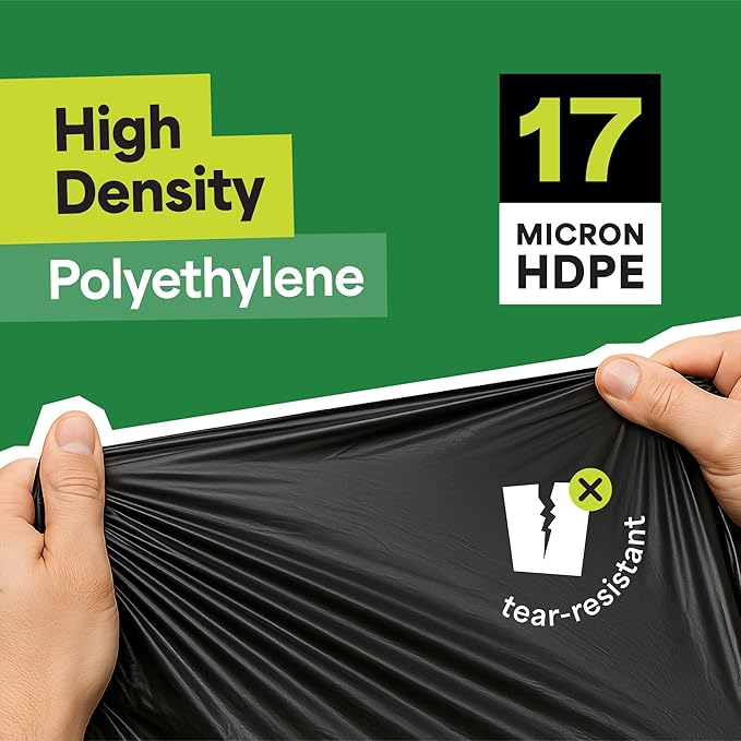 EconoHome Commercial 55-60 Gallon Garbage Bags - High Density Extra Large Trash Bags - 40x54" 17 Micron - Industrial Plastic Can Liners for Light Waste - Made in the USA - Bulk 150-Count, Black