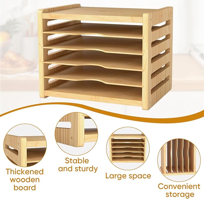bimiti Wooden Cabinet Tray Dividers, 6 Tier Vertical Tray Divider Organizer for Pot Pans Baking Tray Cutting Board, Kitchen Cabinet Storage Organizer