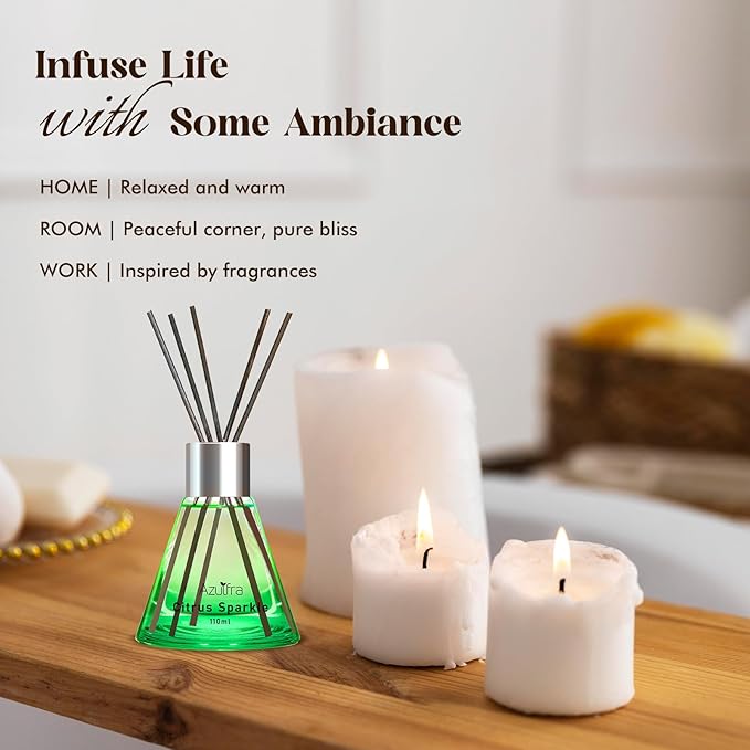 Reed Diffuser Set for Home, Citrus Scented Diffuser with 6 Diffuser Sticks, Home Fragrance Scent Essential Oil Stick Diffuser for Christmas Shelf Decor,3.4 oz
