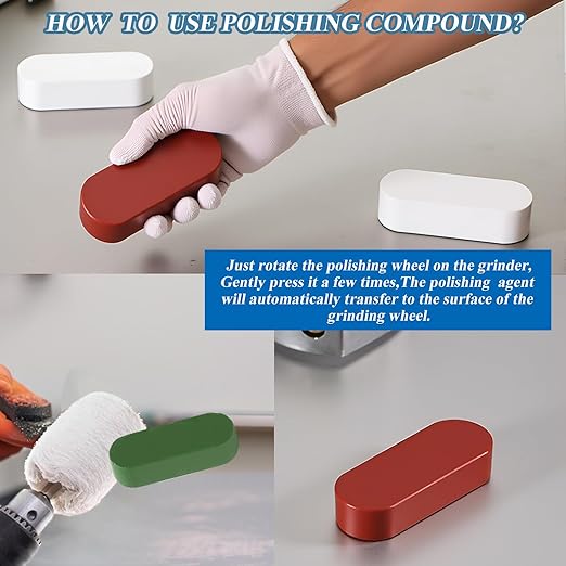 Sunxeke Metal Buffing Polishing Compound Kit,Buffing Wheel Compound Including White Diamond,Red Rouge, General Green(3 Pack, 3.5 Oz)