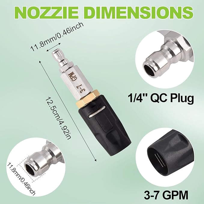 Ciunura Adjustable Downstream Soft Wash Nozzle, Shooter Tip M5 Long Range Soap Twist Chemical Nozzle with 0-60° Spray Pattern, for Pressure Washer 1700-6000 PSI, 3-7 GPM, 1/4 in Quick Connect