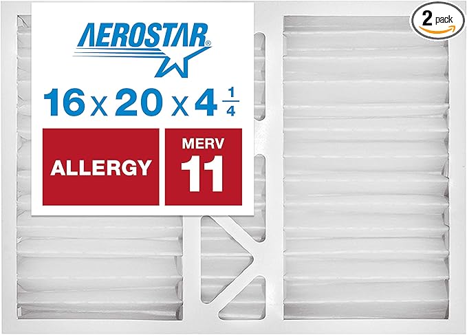 Aerostar 16x20x4 1/4 MERV 11 Pleated Replacement Air Filter for Bryant Carrier FILCCFNC0017, 2 Pack (Actual Size: 15 1/2" x 19 7/8" x 4 1/4")