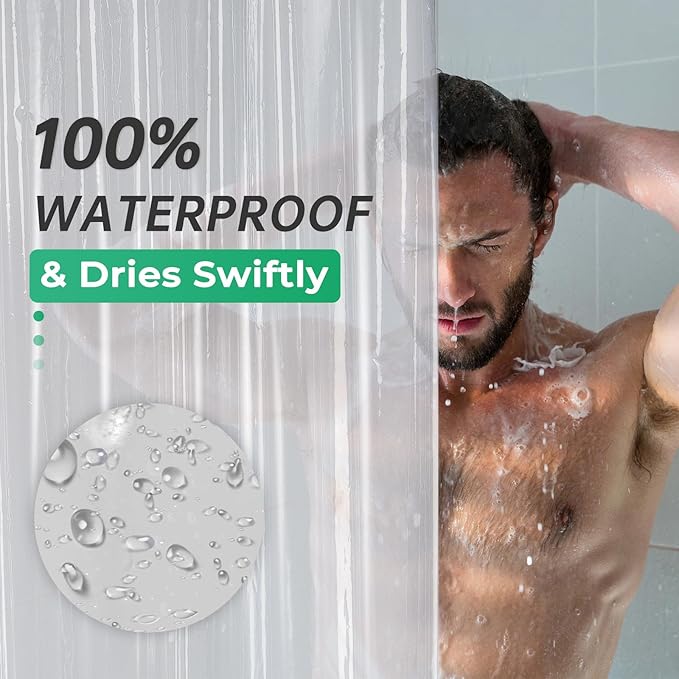 AmazerBath 48x72 Shower Curtain Stall, Small Shower Curtain for Shower Stall, Clear Bathroom Curtain Plastic, Thick PEVA Bathroom Accessories with 2 Clear Weighted Stones and 8 Grommet Holes