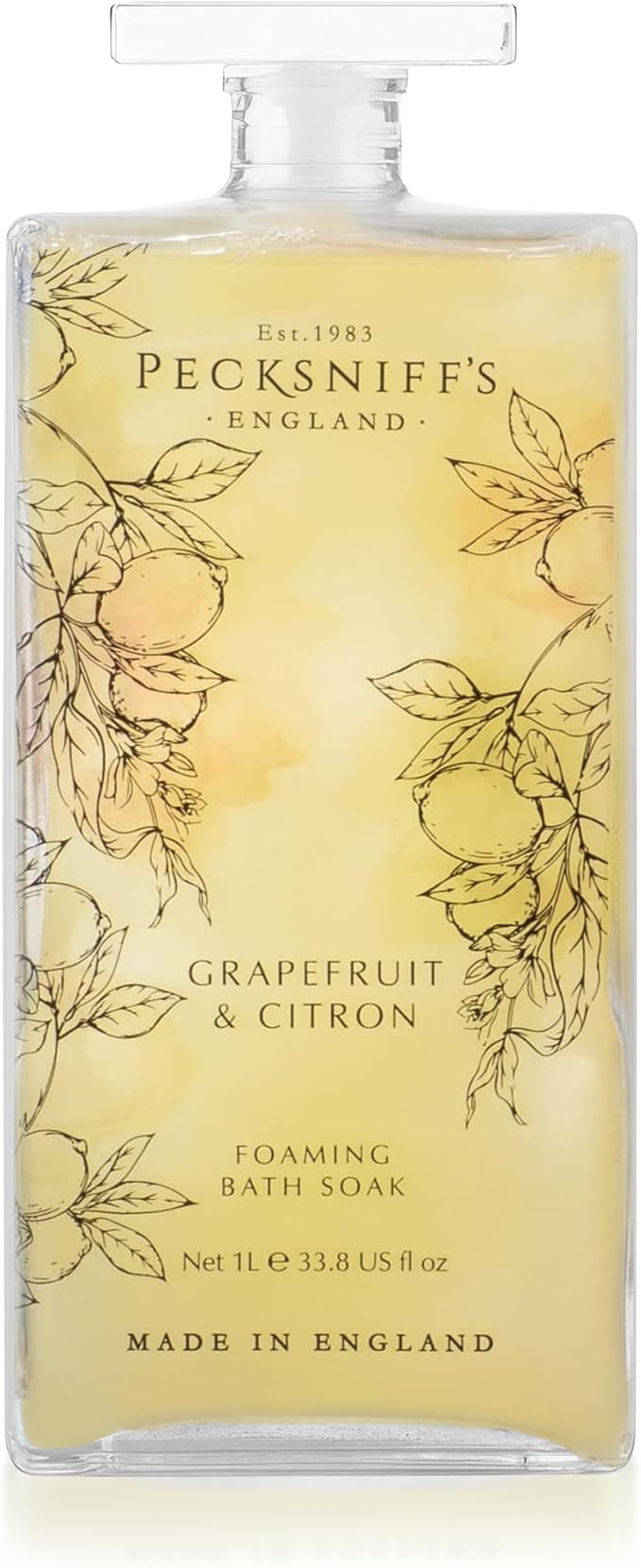 Pecksniff’s Grapefruit & Citron Foaming Bath Soak – Luxury Bubble Bath, 1L / 33.8 fl oz, Made in England