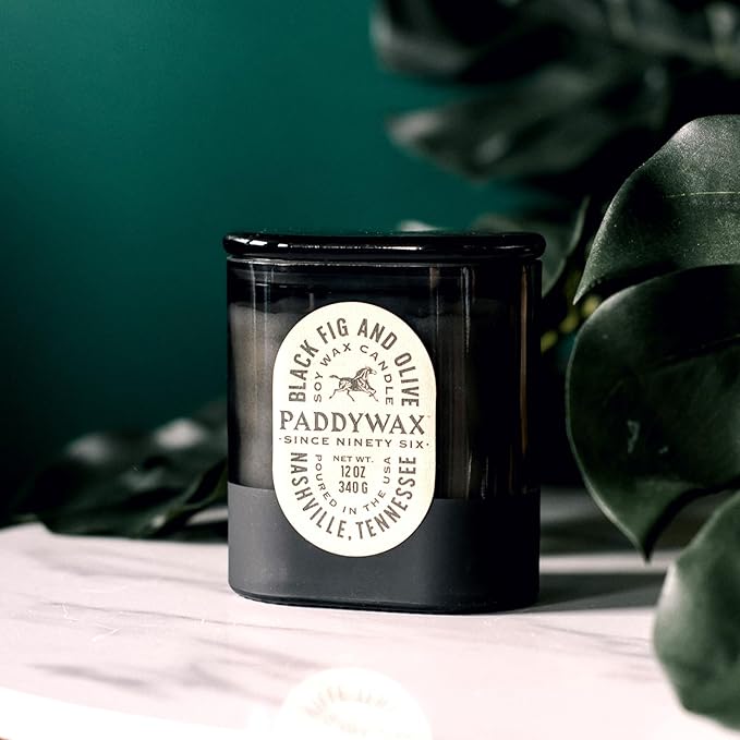 Paddywax Vista Scented Candle with Lid in Reusable Tonal Glass Jar, Clean-Burn 2-Wick Soy Candle with Approx. 84 Hour Burn Time, Decorative Gift Candles for Home, Black Fig & Olive, 12 oz