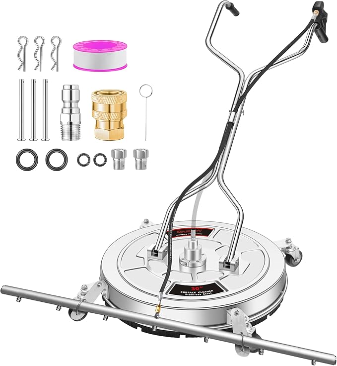 DAIMOT Pressure Washer Surface Cleaner with 7 Nozzles Spray Bar - Stainless Steel Surface Cleaner for Pressure Washer Attachment for Concrete, Patio, Sidewalk, Deck and Driveways (30 Inch Water Broom)