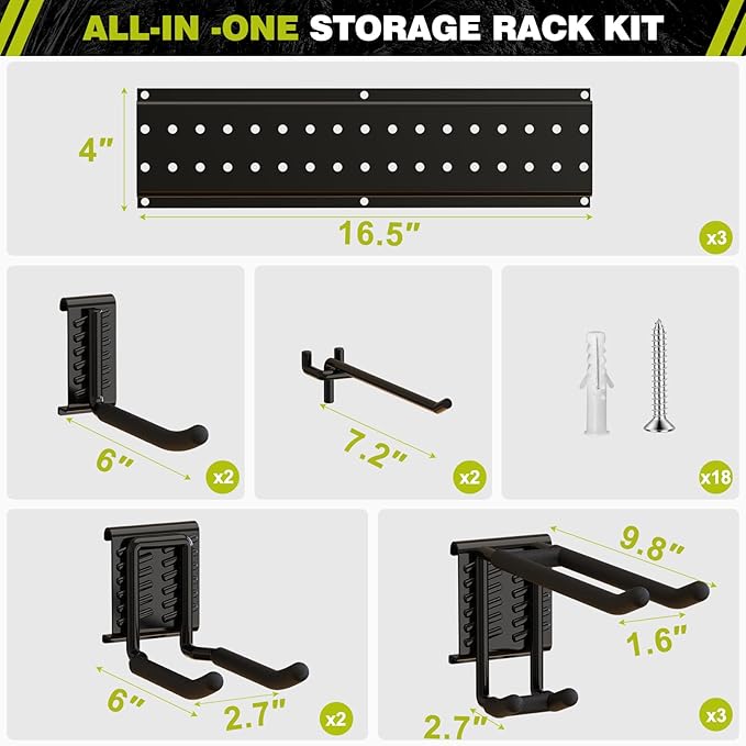 NattyDot Garage Tool Organizer Wall Mount 49.5inch with 9 Hooks Ski Rack for Garden Shovel Holder Garage Wall Organizer Wall Mount Tool Holder for Rack Shovel Shed(Black)