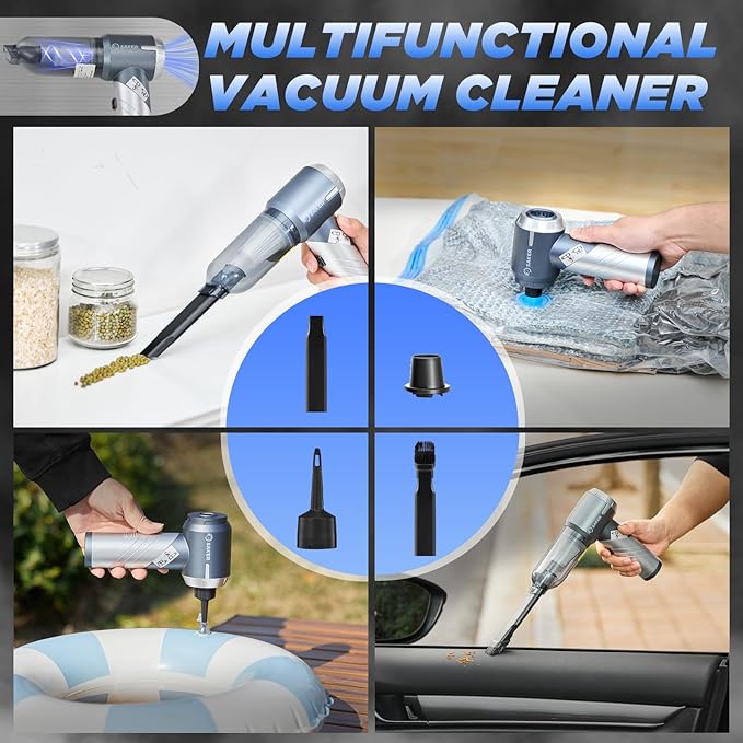 Saker Car Vacuum Cleaner 17000PA Foldable Mini Handheld Vacuums Portable Cordless with Brushless Motor for Gifts, Hair,Cars,Bedrooms,Offices Cleaning HL132 Silver