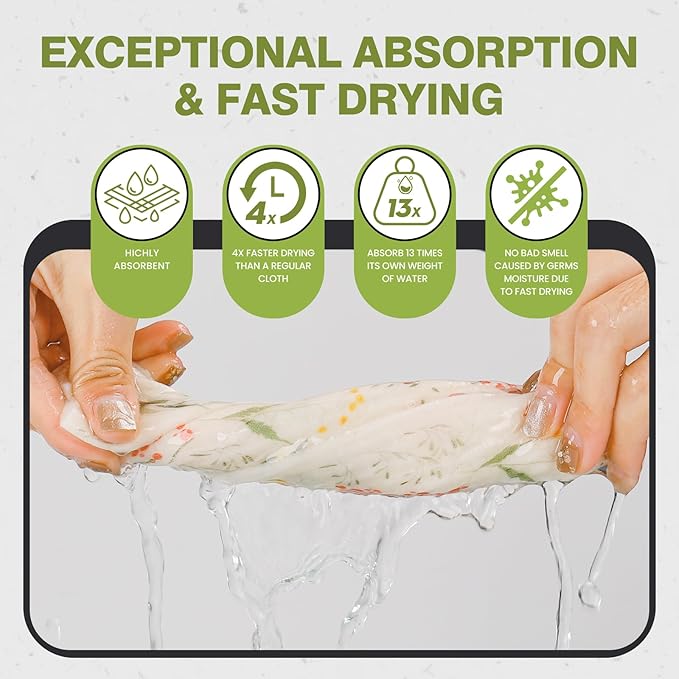 Yelasenari Swedish Dishcloths for Kitchen Reusable 6 Pack Kitchen Towels No Odor Quick-Drying Reusable Paper Towels Reusable Paper Towels Washable for Countertop, Sink, and Kitchen Flower