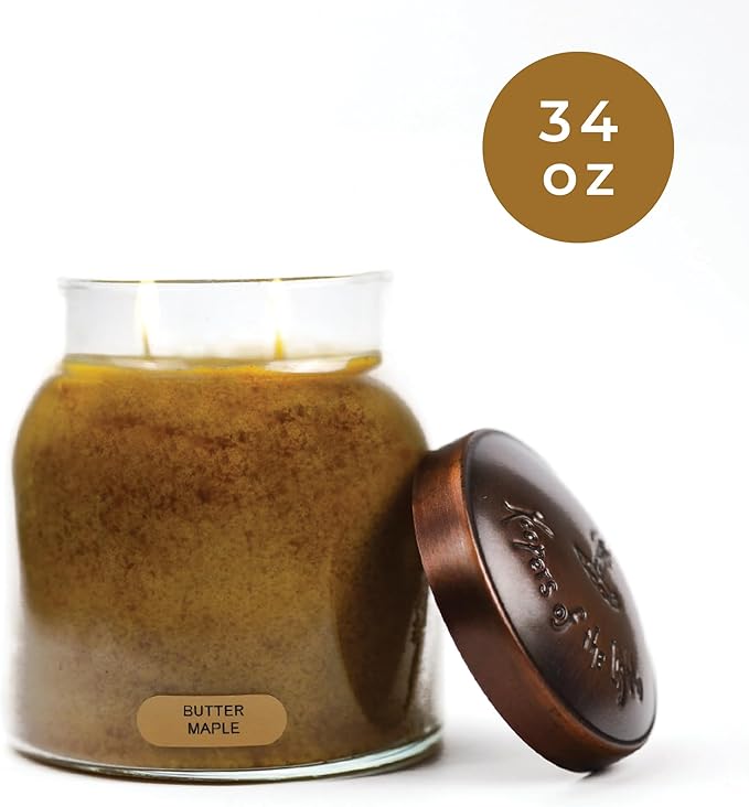A Cheerful Giver - Butter Maple - 34oz Papa Scented Candle Jar with Lid - Keepers of the Light - 155 Hours of Burn Time, Gift for Women, Brown