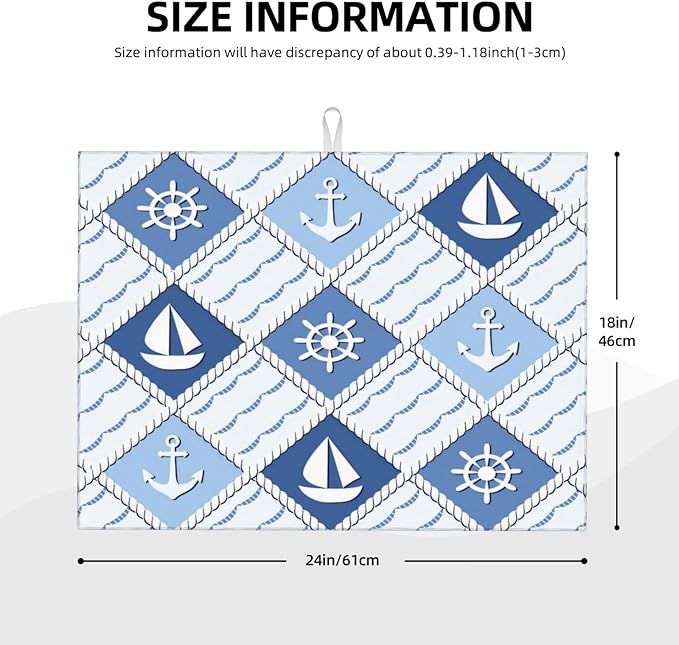 Vintage Nautical Sailboat Anchor Dish Drying Mat 18x24 For Kitchen Counter Absorbent Microfiber Dishes Pad Dish Drainer Rack Mats Fast Dry Kitchen Accessories