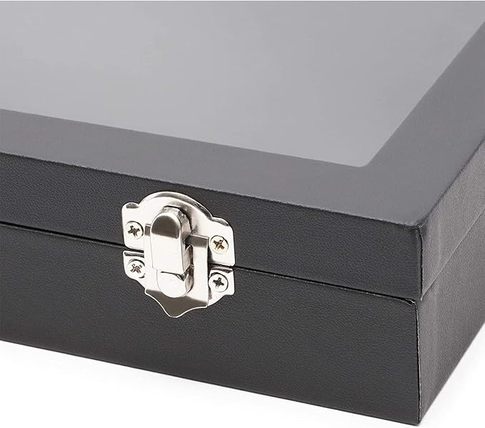Juvale Black Velvet Jewelry Display Case Tray - 13.75 x 9.5 x 2 In - Glass Top Jewelry Box & Organizer