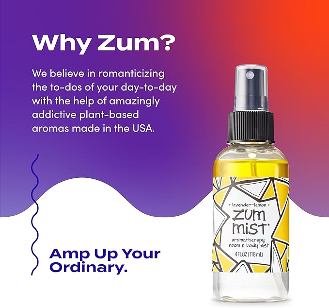 Indigo Wild Zum Mist Room & Body Spray - Aromatherapy Essential Oil Spray - Natural Body Mist & Room Spray - Lavender-Lemon Scent - 4 fl oz (2 Pack)
